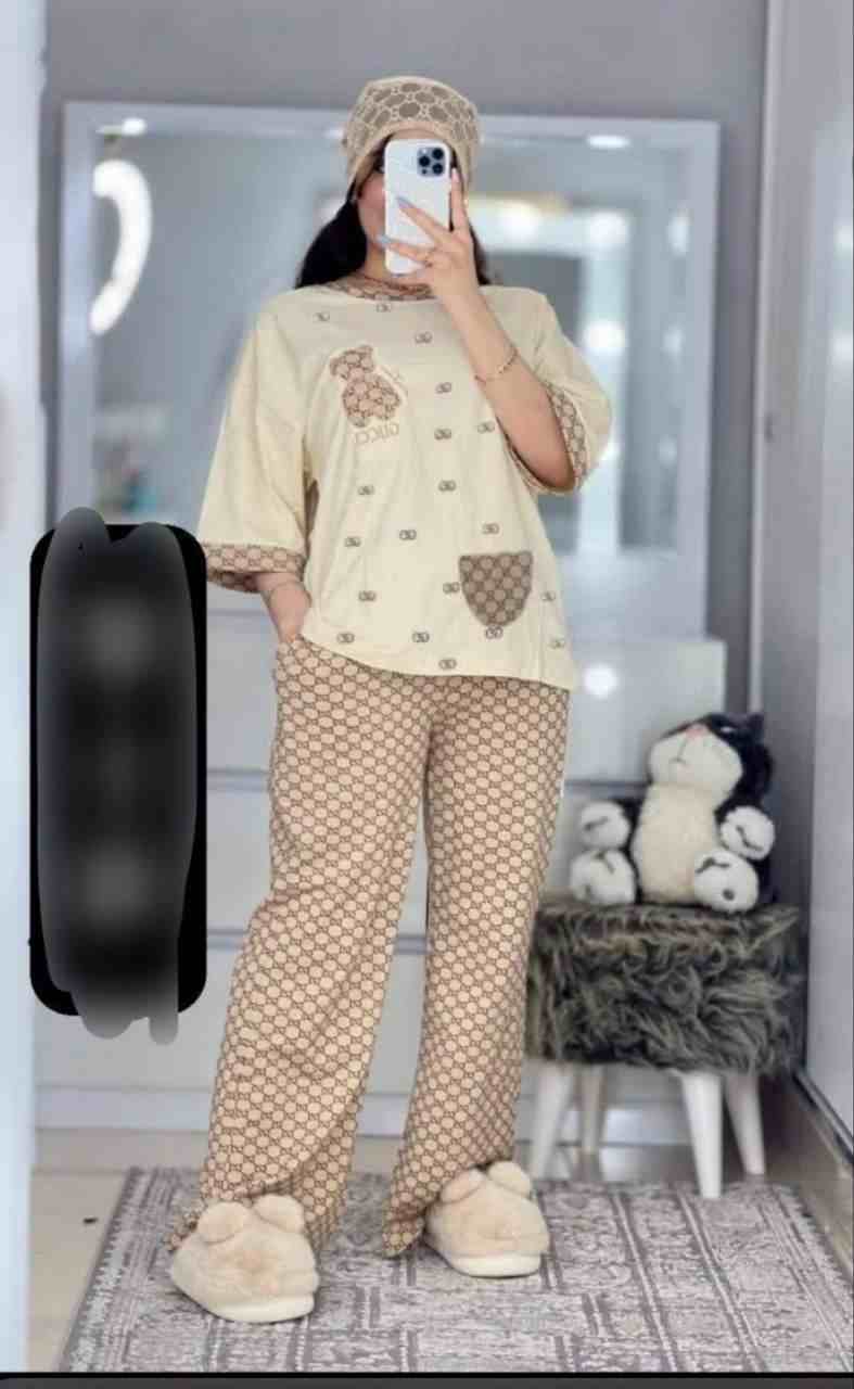 ست بلوز شلوار آستین بلند طرح خرس جیب دار گوچی