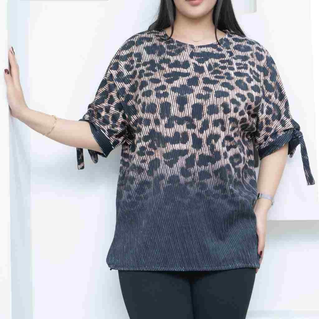 بلوز پلنگی آستین کیمینو بنددار