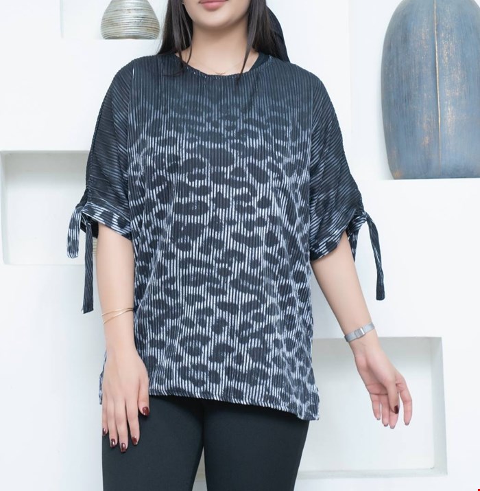 بلوز پلنگی آستین کیمینو بنددار