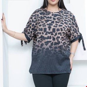 بلوز پلنگی آستین کیمینو بنددار